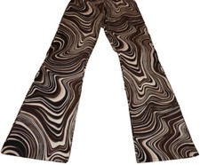 Motel 70s Style Swirl Psychedelic Brown Flared Jeans Medium Waist 30” Leg 32”