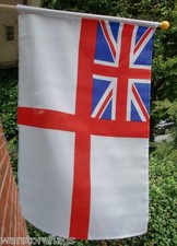 HAND WAVING FLAG 18" X 12" BRITISH NAVAL WHITE ENSIGN 24" Wooden Pole NAVY FLAGS