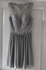 Sherri Hill Grey Silver Beaded