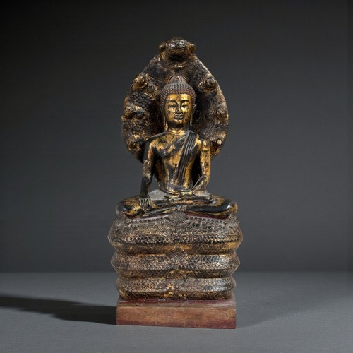 Old burma naga buddha - old, bronze