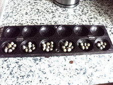 VINTAGE WOODEN HAND CARVED MANCALA AFRICAN OWARE BEAN GAME - ORIGINAL BEANS