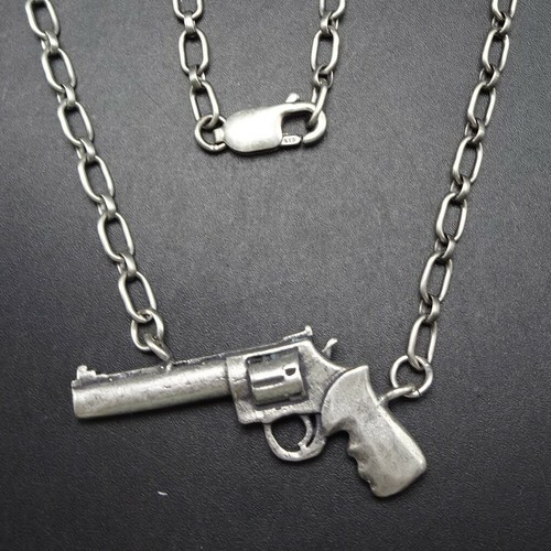 Sterling silver gun pendant - silver,