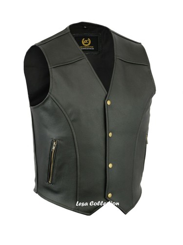 Leather waistcoat biker vest - ,