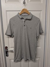 All Saints Light Grey Polo Shirt Mens Large L Short Sleeve Casual Collared Top