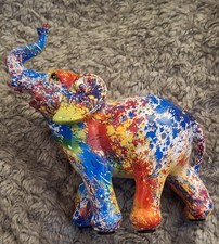 Colorful Graffiti Art Elephant Sculpture Resin Craft for Office Shelf Home Deco