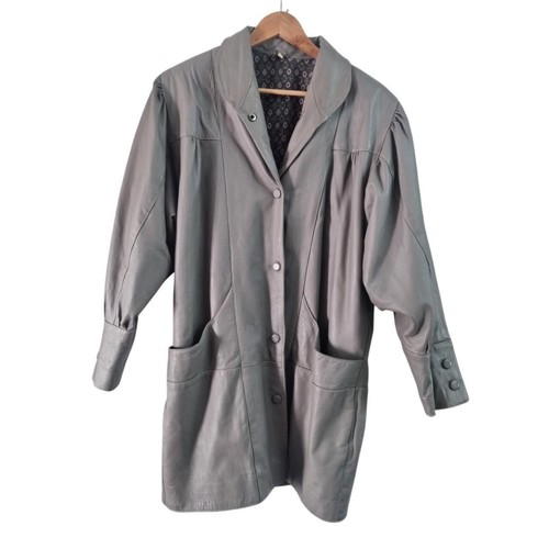 Leather grey 80s jacket - 80s,