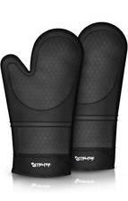 Oven Gloves, Silicone Oven Gloves Heat Resistant, Soft Flexible Oven Mitts Black