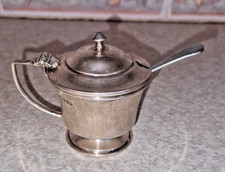 SOLID SILVER 925 HALLMARKED MUSTARD POT WITH BLUE LINER & SPOON 1946 HAYWOOD g