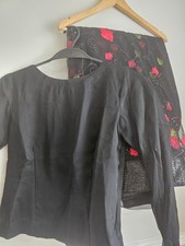 Black net embroidered ready