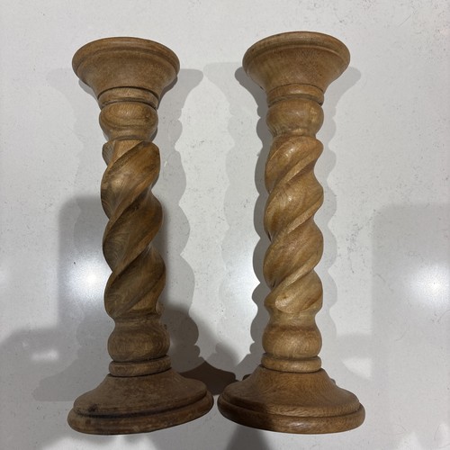 Pair large wooden barley - pair,
