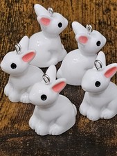 5 white rabbit charms for