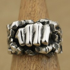 925 Sterling Silver Powerful Fist Breaking Stone Ring Punk Jewellery TA77B N½~Z4