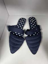  Tu Woman navy blue quilted mule sliders with a polka dot lining