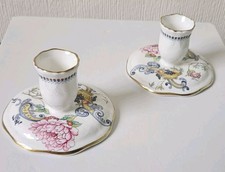 Pair Vintage Pretty Floral Candlesticks CROWN STAFFORDSHIRE Bone China Vgc