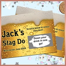 10x Personalised Stag Do DARE SCRATCH CARDS Party Game Night - Birthday