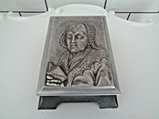 Antique MEMORIES Old Lady music Box Silver coloured metal 8ins x 6ins Used