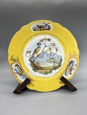 Antique Sevres / Meissen Style Hand Painted Countryside Birds Plate Yellow