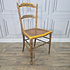 Antique Victorian Gilt Gold Cane Turned Bedroom Hall Chair Solid Wooden - Carved