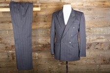 Vintage Double breasted  suit 38L 32W 32L grey striped wool