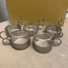 2 x VINTAGE 1970s LITTALA FINLAND TSAIKKA TEA GLASSES + 5 X Holders