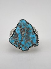Vintage Navajo Sterling Silver Sleeping Beauty Turquoise Stamped Men's Ring