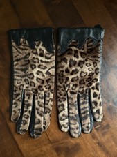 Leopard Print and Leather Gloves Women's Size Small