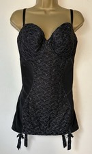 Ann Summers Black Silver Padded Wired Mesh Basque With Suspenders Size 38d Guc