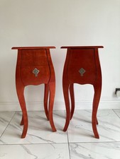 A Pair of  Vintage Chinese Style Red Lacquer Bedside Tables