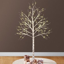Twig Christmas Tree Pre Lit 4/5/6 Ft, Artificial Birch Tree with Lights, White