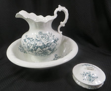 Antique Homer Laughlin Large Water Pitcher, Wash Basin, and Soap Dish w/Strainer