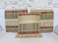 Cushion Cover, Slubbed Faux Silk, Checked, Golds, Reds, Beige, 16" approx. 