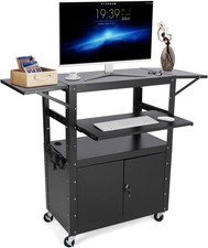 Rolling AV Cart with Locking Cabinet Laptop Stand Drop Leaves Height Adjustable