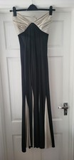 FANCY DRESS OUTFIT - BOND GIRL - BLACK & GOLD MAXI DRESS - APPROX SIZE 14