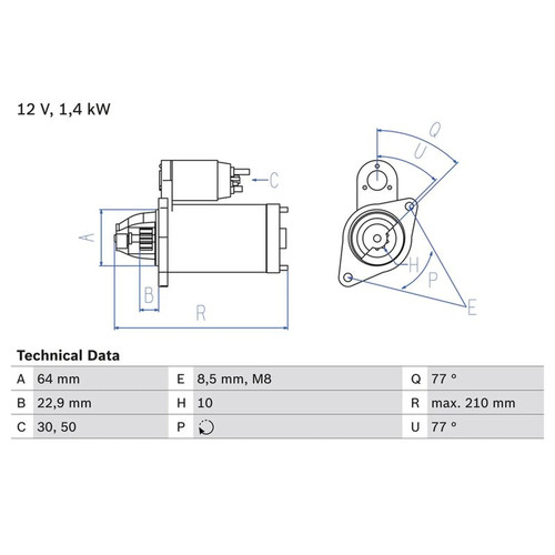 Bosch starter motor 12v - starter, 1.4kw