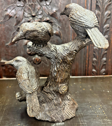 Vintage bronzed resin birds - resin, on
