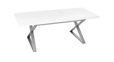 6-10 Seater Extending Dining Table Brushed Steel Leg + 4 White Chairs