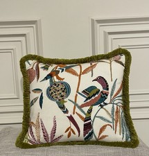 Jane Churchill Paradiso Embroidered Linen Feather Cushion Bird