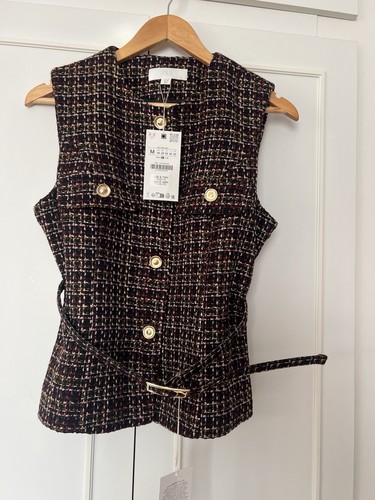 Zara belted textured gilet - zara,