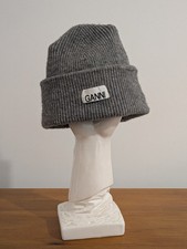 Ganni Grey Ribbed Thick Knitted Beanie Hat