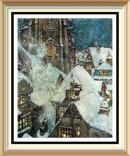 Original c1975 EDMUND DULAC Print Christmas Snow Queen Fairy MANY WINTER'S NIGHT