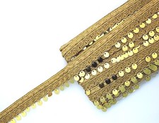 9 Yard Gold Sequence Sari Border Sheer Tissue Fabric Lace Trim Sew On Embellish