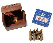 Wooden Incense Cone Holder/Burner with 12 Nag Champa Incense Cones