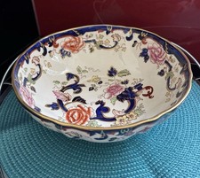 Masons Blue Mandalay Bowl Large 10"x 10” Fruit Serving Bowl c1930s Gold Gilt