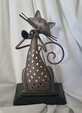 Pier 1 Metal Jazz Cat Playing The Horn Tealight Candle Ornament 24cm High