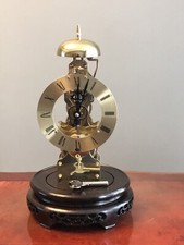 8 Day Wind Up Skeleton Clock With Wood Base & Glass Dome
