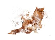 ART PRINT Maine Coon Ginger cat illustration, Birthday Day Gift, Wall Art Gift