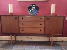 Retro Compact 1960s MCM Teak Sideboard with Cocktail Cupboard and Drawers