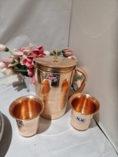 Pure Copper Jug for Water, 2 x Cups set, Silver look- Pure Copper 
