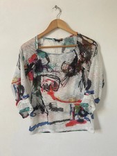 Aventures Des Toiles Top 38 Pullover Blouse Abstract 3/4 Sleeve Y2K Unique UK 10