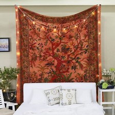 Orange Tree of Life Large Wall Hanging Tapestry Bohemian Boho Bedspread Throw 